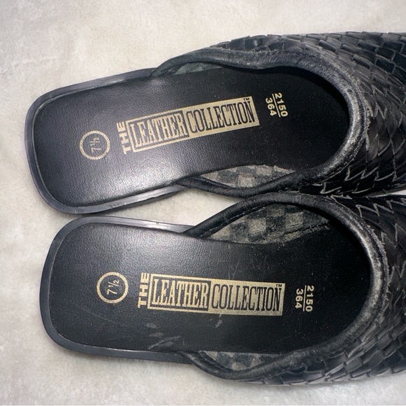 The Leather Collection Black Woven Leather Slide Chunky Heel Sandals Size 7.5 - Picture 7 of 13